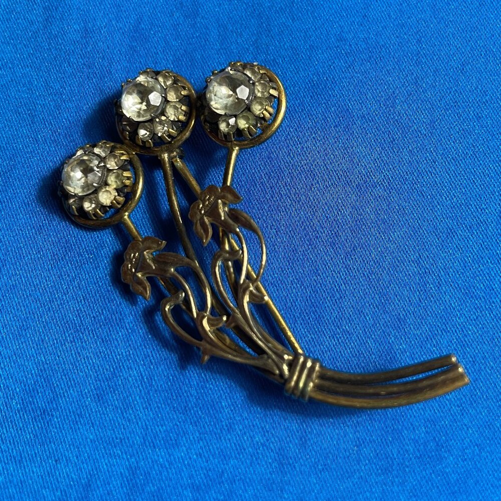 Vintage Rhinestone Floral Spray Brooch